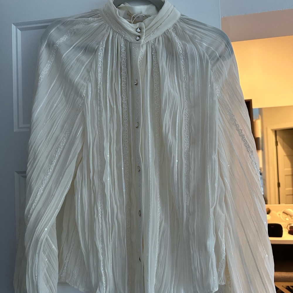 Ramy Brook Ivory Button-Down Blouse w/Rhinestone buttons